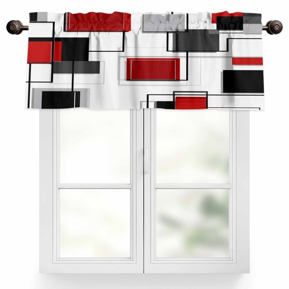 Space Design Sense Valances for Windows, 60 x 18in, Abstract Black Red Stitching Suqare Rod Pocket Kitchen Valance Curtain Light Filtering Window Treatments for Living Room Bedroom, 1 Panel