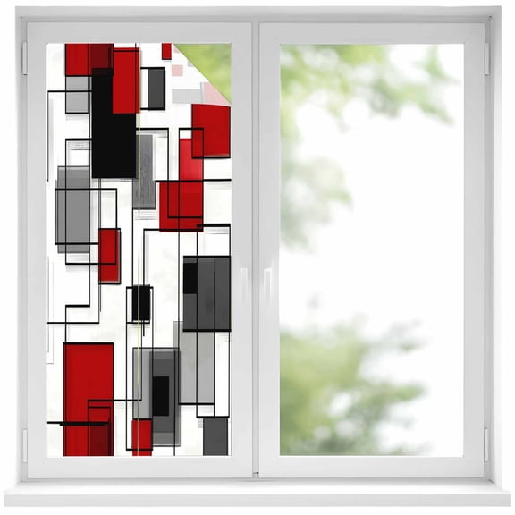 Space Design Sense Window Privacy Film Abstract Irregular Grey Line Stitching Decorative Glass Window Film UV Blocking Static Cling Non-Adhesive Sticker Covering for Home Door 19.6 x 39.3 inches