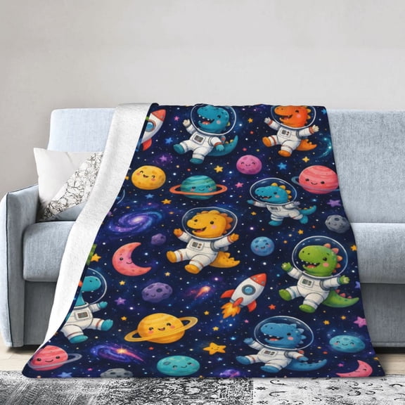 Space Dinosaur Blanket Gift Throw Blanket Cute Astronaut Rocket Planet Stars Gift for Room Decor 50x40