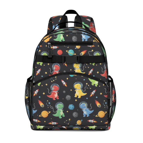 Space Dinosaur Pattern Cute School Backpack Bag for School with Padded Back and Adjustable Shoulder Straps 15.25"x11.5"x5.25"
