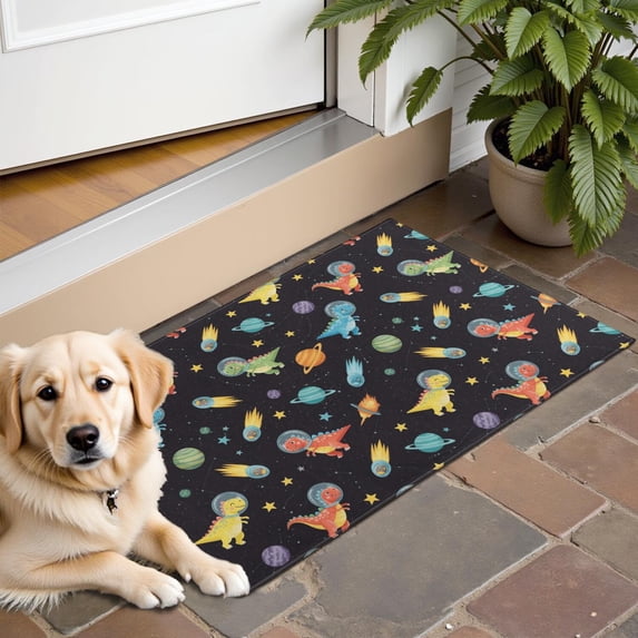 Space Dinosaur Pattern Door Rugs,Washable Non Slip Door Mats Indoor,Decorative Door Mats,Entry Mat Indoor for Entrance,Bedroom,Kitchen,Bathroom,16"x24"