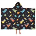 thumbnail image 1 of Space Dinosaur Pattern Hooded Bath Towel，50"x30" for Ages 3 To 12 Kids, Quick Dry Lightweight Soft Microfiber Hood Beach Towel Cover Up for Kids, 1 of 7