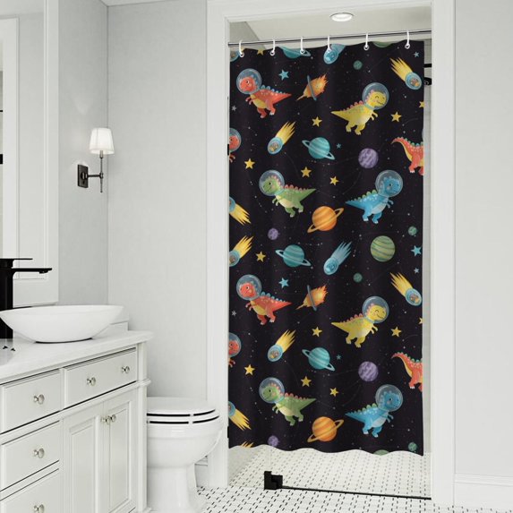 Space Dinosaur Pattern Shower Curtain 36"x72" ,Bathroom Decorative Shower Curtains Set with 12 Hooks,Modern Waterproof Washable Shower Curtain