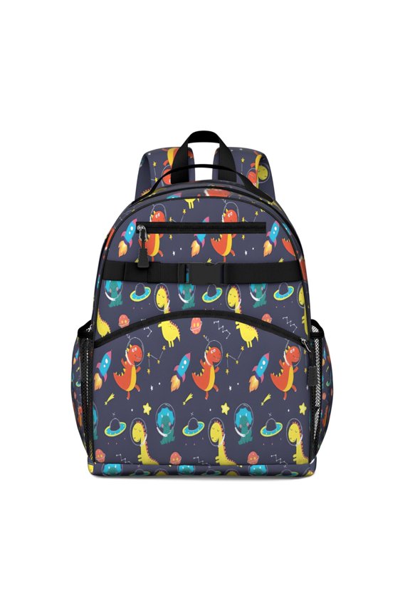 Space Dinosaurs Rockets Pattern Backpack for School,Cute School Bag,Schoolbag with Adjustable Shoulder Straps & Padded Back,15.25"x11.5"x5.25"