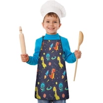 Space Dinosaurs Rockets Pattern Kids Aprons for Girls and Boys,Adjustable Neck Strap Toddler Aprons for Kids Cooking Baking