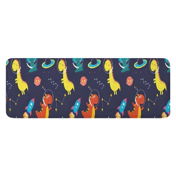 Space Dinosaurs Rockets Pattern Kitchen Rug Mat,Kitchen Runner Rugs Non Skid Washable,Decorative Kitchen Floor Mats for Kitchen,Sink,Laundry,17"x47.2"