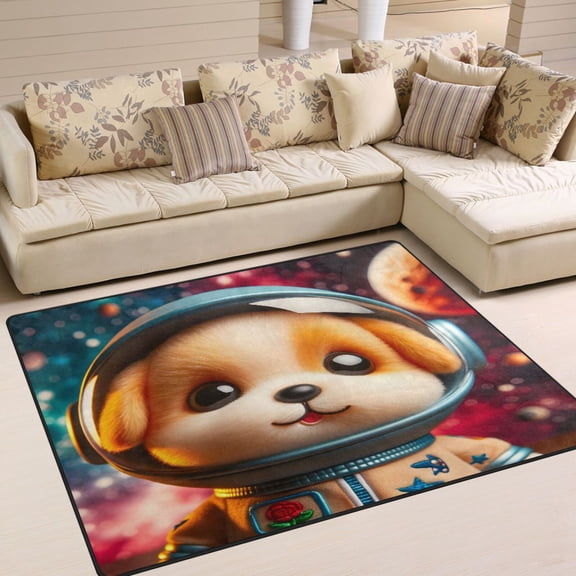 Space Dog Area Rug Washable 80 x 58 Floor Carpet Mat Non Slip for Bedroom Living Room Home Decor