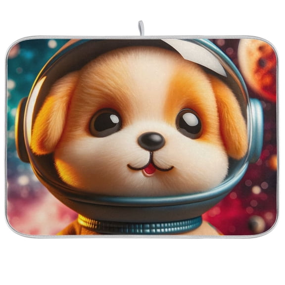 Space Dog Dish Drying Mat Dish Drainer Rack Mats Water Absorbent Non-Slip Easy Clean Heat Resistant for Kitchen Counter