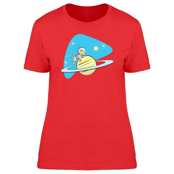 Space Dog Flies By Saturn T-Shirt Women -Image by Shutterstock, Female Large