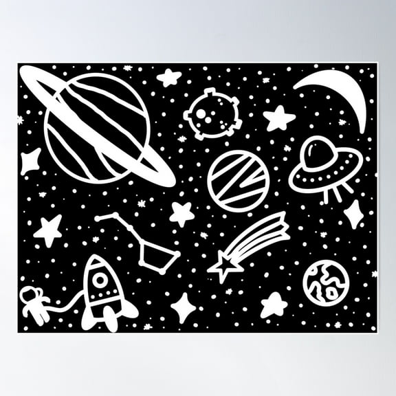 Space Doodles Poster Wall Art, Modern Wall Decor For Living Room Bedroom, 16x24 UNFRAMED