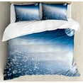 thumbnail image 1 of Space Duvet Cover Set, Aerial Atmosphere View of the Planet Earth with Moon Satellite World Horizon Picture, Decorative 3 Piece Bedding Set with 2 Pillow Shams, King Size, Pale Blue, by Ambesonne, 1 of 3
