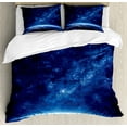 thumbnail image 1 of Space Duvet Cover Set, Earth at Night from Deep Atmosphere Vibrant Milky Way Starfield Ecliptic Scene Print, Decorative 3 Piece Bedding Set with 2 Pillow Shams, Queen Size, Dark Blue, by Ambesonne, 1 of 3