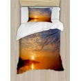 thumbnail image 1 of Space Duvet Cover Set, Exquisite Skyline with Planet Reflection and Sunrise on the Backdrop Galaxy Design, Decorative 2 Piece Bedding Set with 1 Pillow Shams, Twin Size, Orange Blue, by Ambesonne, 1 of 3