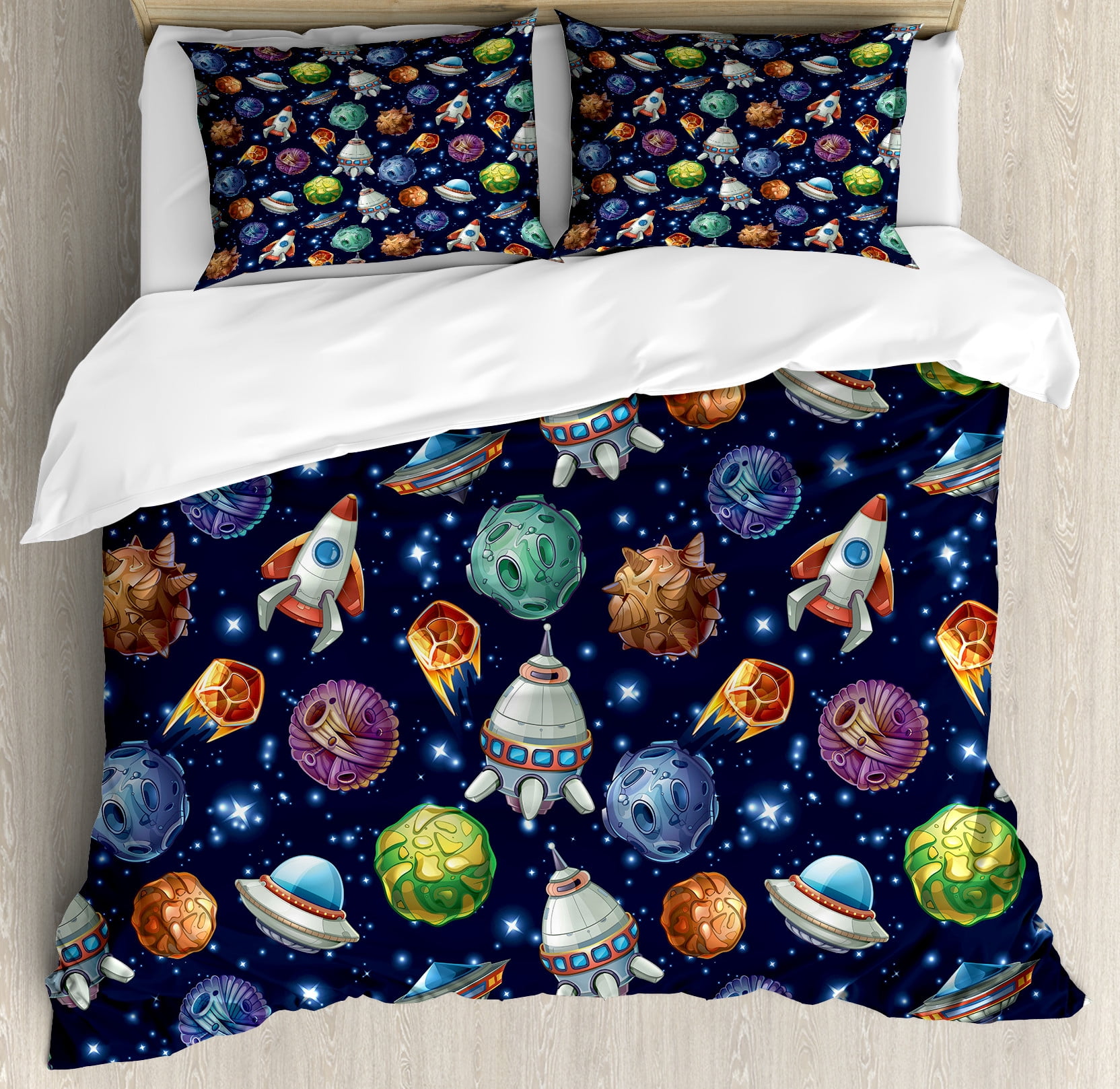 Space Duvet Cover Set, Futuristic Science Fiction Comic Planet ...