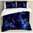 thumbnail image 1 of Space Duvet Cover Set King Size, Mystical Sky with Star Clusters Cosmos Nebula Celestial Scenery Artwork, Decorative 3 Piece Bedding Set with 2 Pillow Shams, Dark Purple and Blue, by Ambesonne, 1 of 3