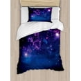 thumbnail image 1 of Space Duvet Cover Set, Milky Way Themed Dark Matter with Star Field Sci Fi Travel Display Art Print, Decorative 2 Piece Bedding Set with 1 Pillow Shams, Twin Size, Magenta Blue, by Ambesonne, 1 of 3