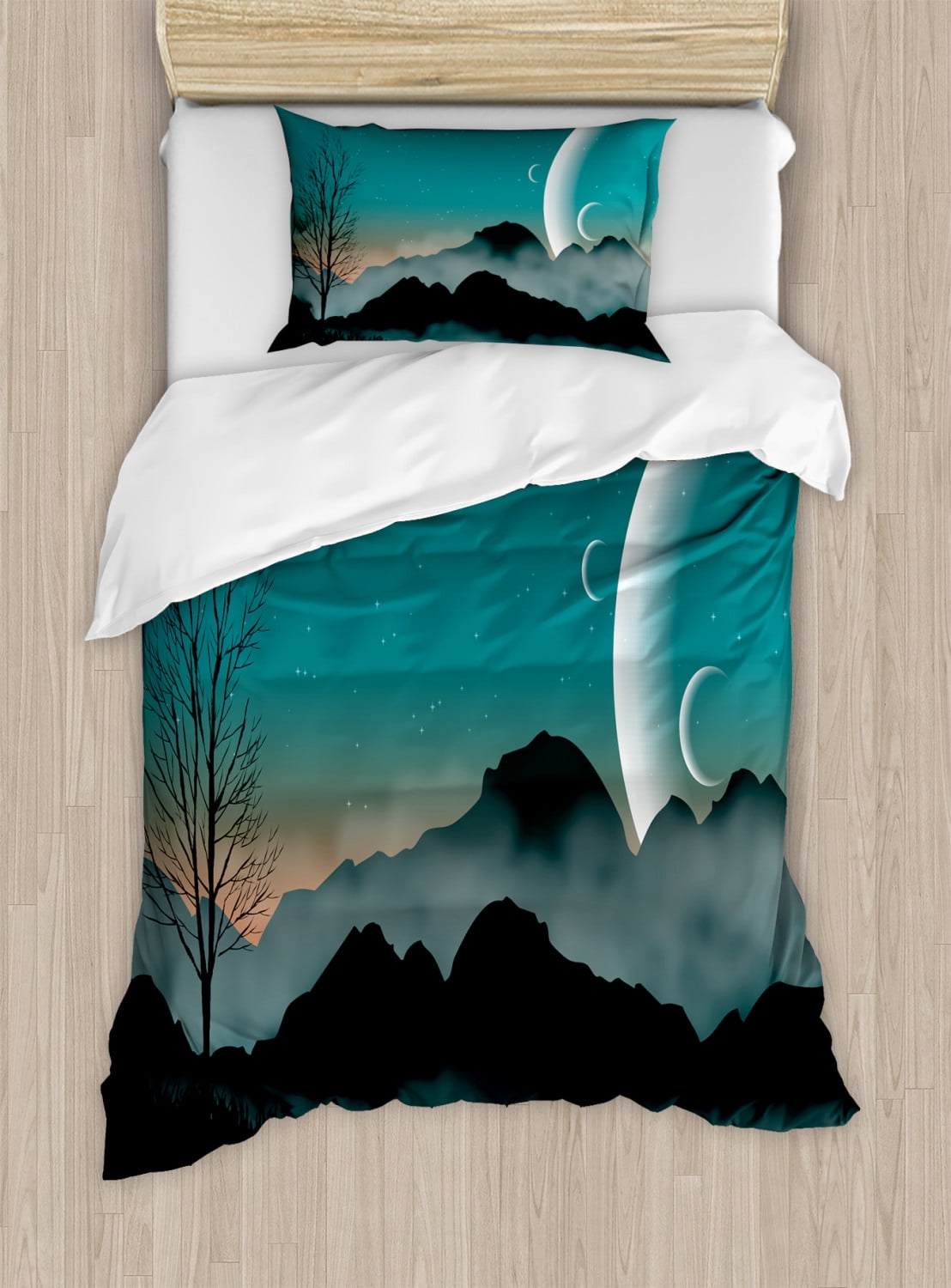 Teal and Black Twin Space Duvet Cover Set