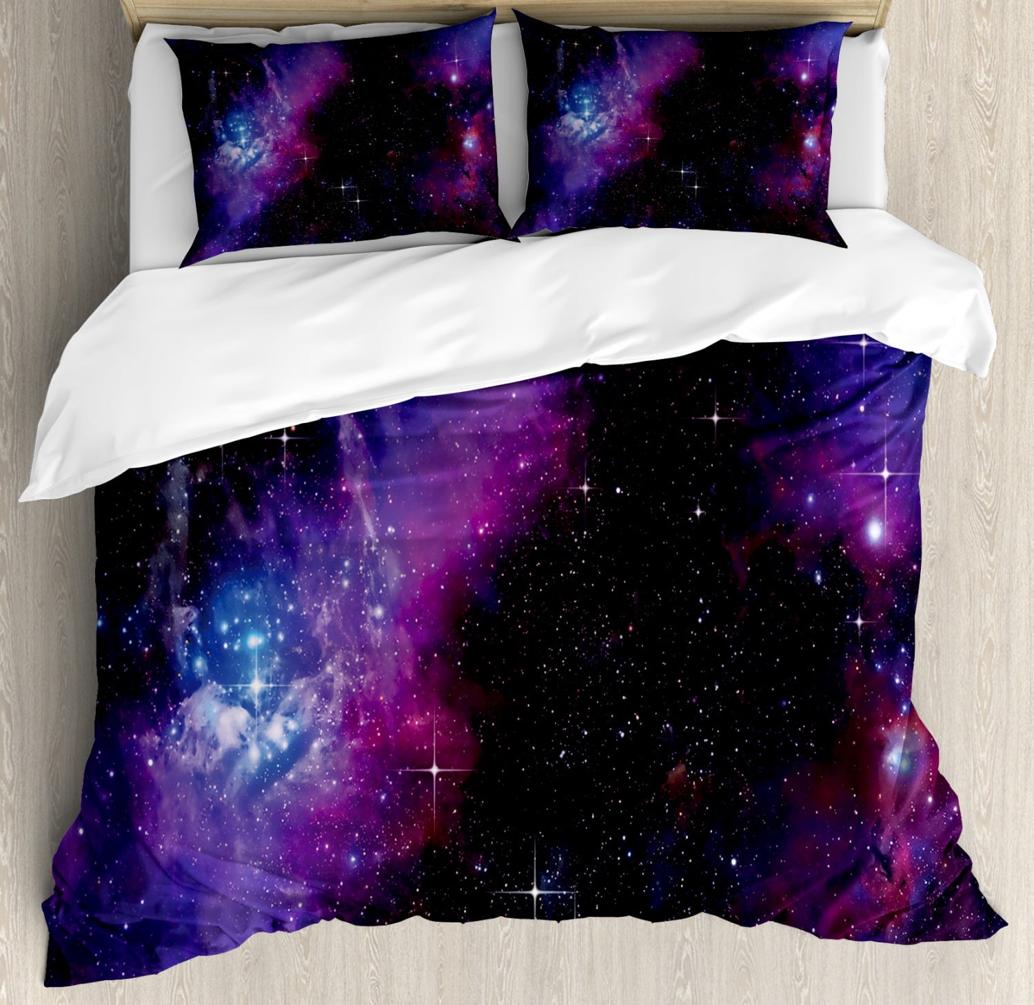 Queen Size Magenta Blue Space Galaxy Duvet Cover Set