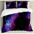 thumbnail image 1 of Space Duvet Cover Set Queen Size, Nebula Dark Galaxy with Luminous Stars and Cosmic Rays Astronomy Explore Theme, Decorative 3 Piece Bedding Set with 2 Pillow Shams, Magenta Blue, by Ambesonne, 1 of 3