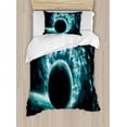 thumbnail image 1 of Space Duvet Cover Set, Solar System Landscape with a Planet in Vast Motion Ufo Asteroid Mystic Orbit View Print, Decorative 2 Piece Bedding Set with 1 Pillow Shams, Twin Size, Teal, by Ambesonne, 1 of 3