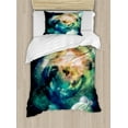thumbnail image 1 of Space Duvet Cover Set, Spiral Anromeda Galaxy with Planets Cosmos Fantasy Background Image, Decorative 2 Piece Bedding Set with 1 Pillow Shams, Twin Size, Teal Blue Yellow, by Ambesonne, 1 of 3