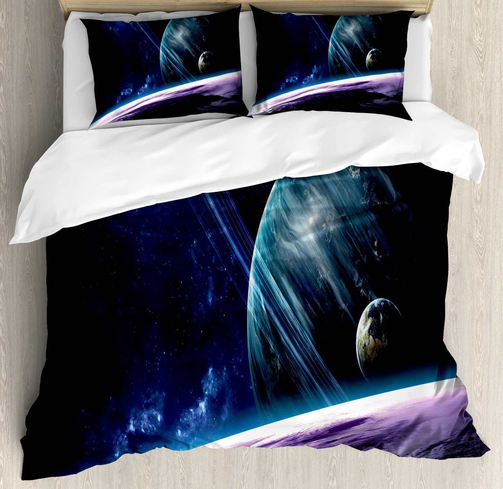 Planet Spaceship Pattern Print Duvet Cover Bedding Set