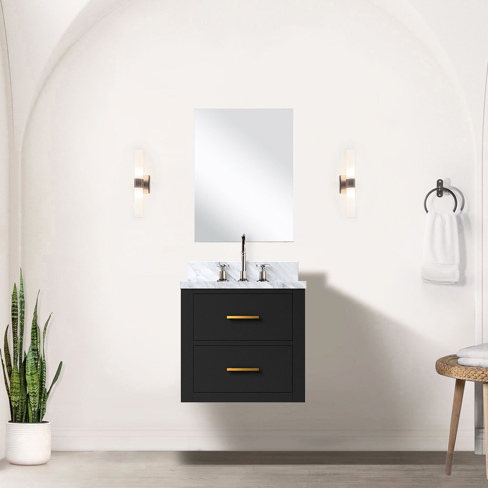 Space - Efficient Bathroom Design - 17.75 - inch Deep Black Vanity with ... - Space Efficient Bathroom Decor