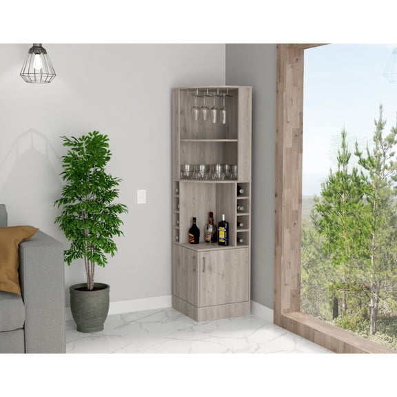 Space - Efficient Design with Double Doors / In Corner Spaces / Light Gray Bar Cabinet with Easy Access