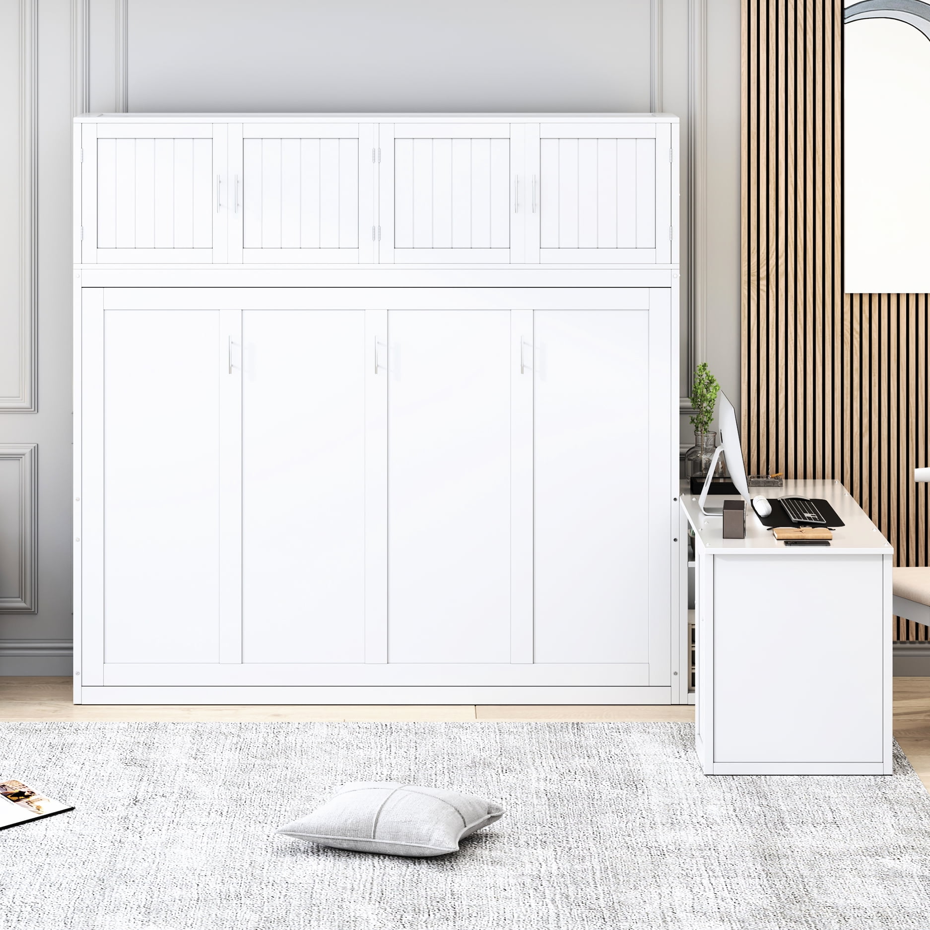 Space Efficient Queen Size Bed With Desk And Storage - Stylish Living ...