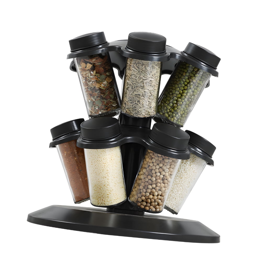 Space Efficient Rotating Spice Carousel 12 Jars Removable Strainer Lids ...