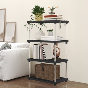 Space Efficient Stackable Plastic Shelving Unit, Versatile Multi-Tier Organizer Rack for Pantry Supplies, Bathroom Items and Laundry Room Storage