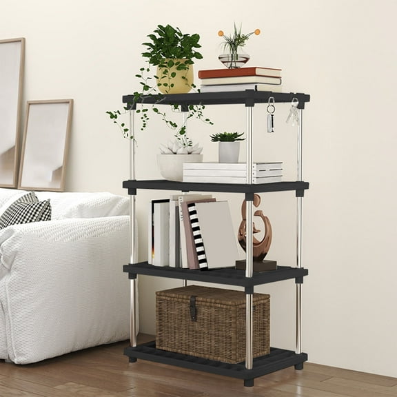 Space Efficient Stackable Plastic Shelving Unit, Versatile Multi-Tier Organizer Rack for Pantry Supplies, Bathroom Items and Laundry Room Storage