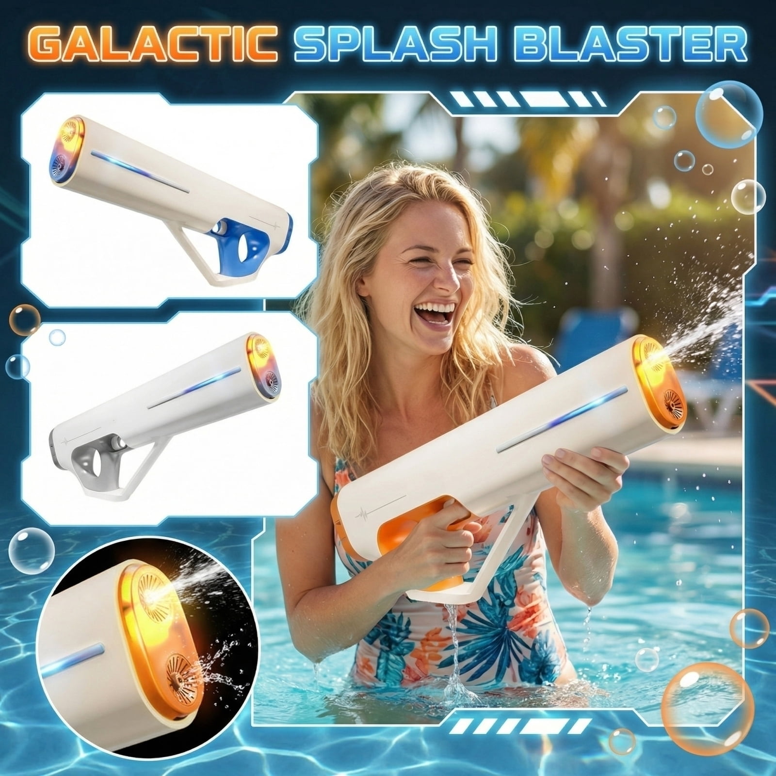 Space Electric Continuous Shooting Toy, suitable for adults, automatic water spraying, large capacity water tank, ideal water play toy for summer outdoor swimming pools and beach parties