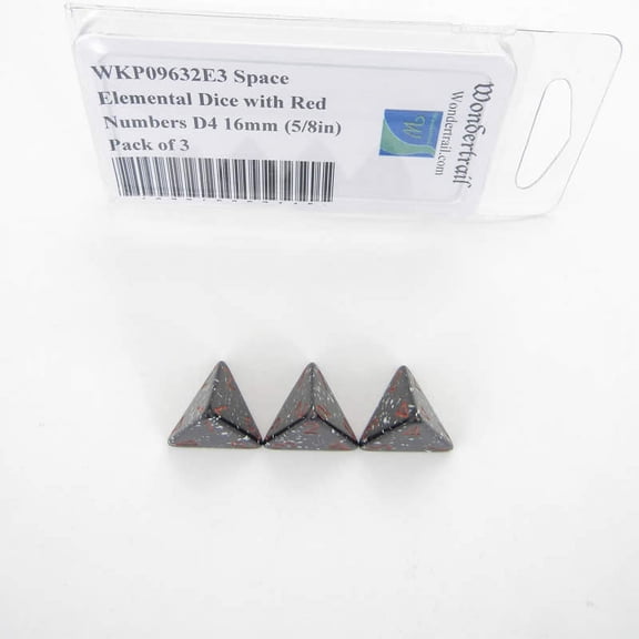 Space Elemental Dice with Red Numbers D4 16mm (5/8in) Pack of 3 Wondertrail