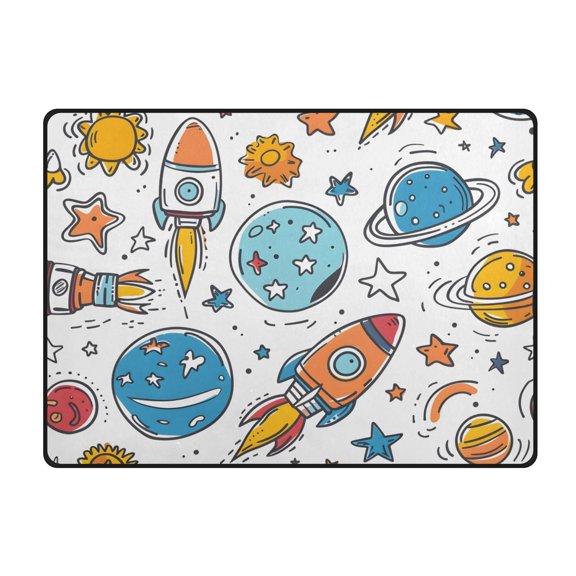 Space Elements Pattern Area Rug 63x48 Inch Non Slip Absorbent Soft for Bedroom Entryway