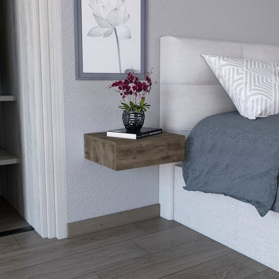 Space End Table, Dark Brown Nightstand With Ample Space, Good Floating Nightstand, Table Abundant Storage, Enticing