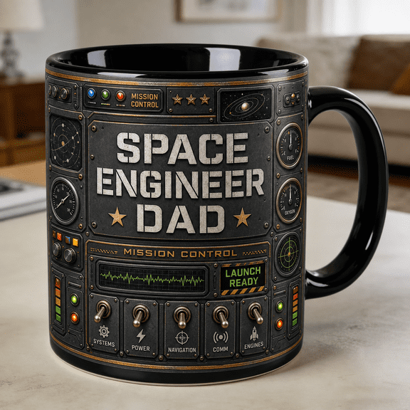 Space Engineer Dad Accent Mug, Mission Control Coffee Mug Father’s Day Gift for Daddy