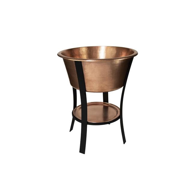 24" Round Hammered Copper Ice Bucket with Stand