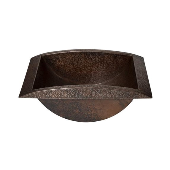 Space Enterprises CS-BAT-REC-APR-CUR-SD 20 in. Rectangular Apron Curved Bottom Hammered Copper Bathroom Sink, Sanded Dark