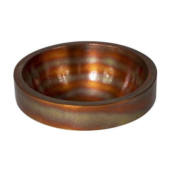 Space Enterprises CS-BAT-RND-APR-FI 17 in. Round Apron Hammered Copper Bathroom Sink, Fire