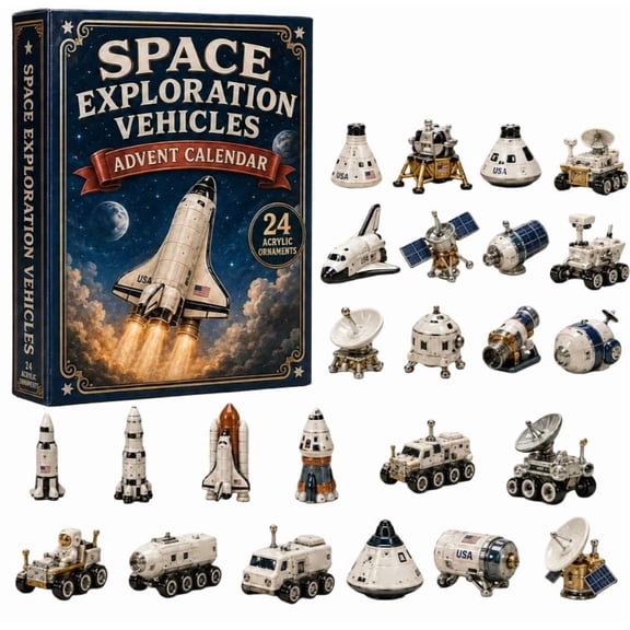 Space Exploration Advent Calendar, 24 Piece Acrylic Hanging Ornament Countdown Set for Holiday Tree Display
