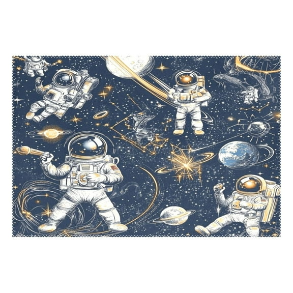 Space Exploration Illustration 12x18in Heat-Resistant Non-Slip Place Mat, Durable and Wrinkle-Resistant