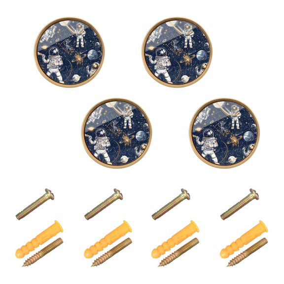 Space Exploration Illustration Cabinet Furniture Knobs Drawer Metal Pulls 1.26in Acrylic Zinc Alloy Dual Screw Set