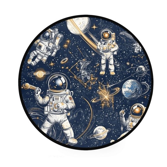 Space Exploration Illustration Memory Foam Bath Mat 36" Absorbent Rug with Non Slip Base and 4 Bonus Pads