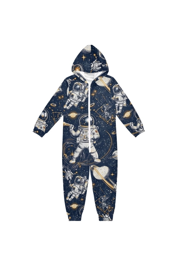 Space Exploration Illustration One Piece Pajamas Soft Jumpsuit Cozy Sleep and Play Romper Zipper and Pockets 12-13Y