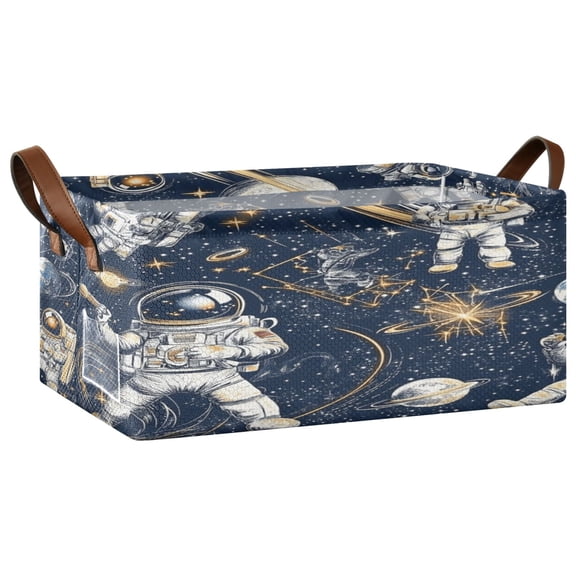Space Exploration Illustration Open Home Storage Bins Foldable Metal Frame Shelf Baskets 16.9x11.4x7.7in Water-Resistant