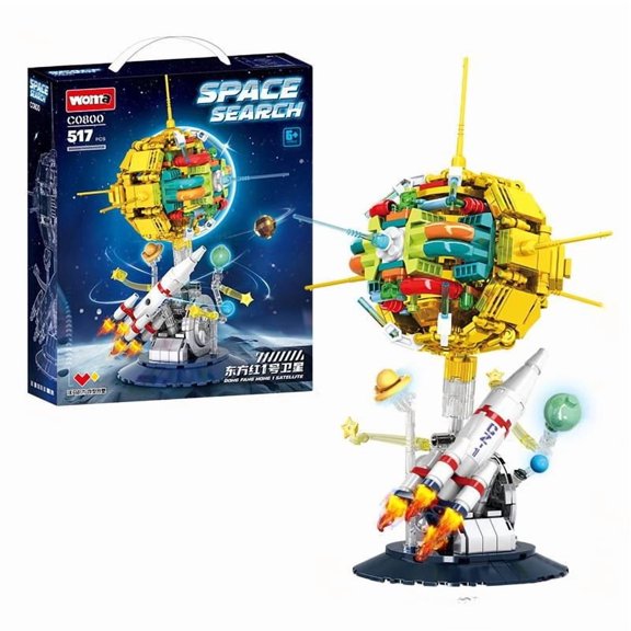 Space Exploration Satellite Rocket Building Bricks 517 Pcs Half-transparent Aerospace Model Educational Toy Gift