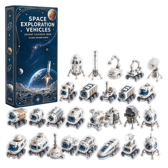 Space Exploration Vehicles Advent Calendar 2026, 24 Acrylic Rocket Ornaments with Landers, Rovers and Probes, Galactic Holiday Countdown for Kids and Space Fans