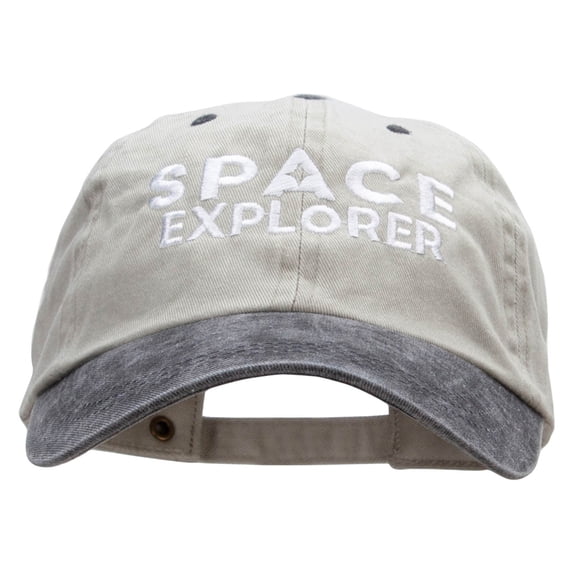 Space Explorer Embroidered Pigment Dyed Wash Caps - Beige Black OSFM