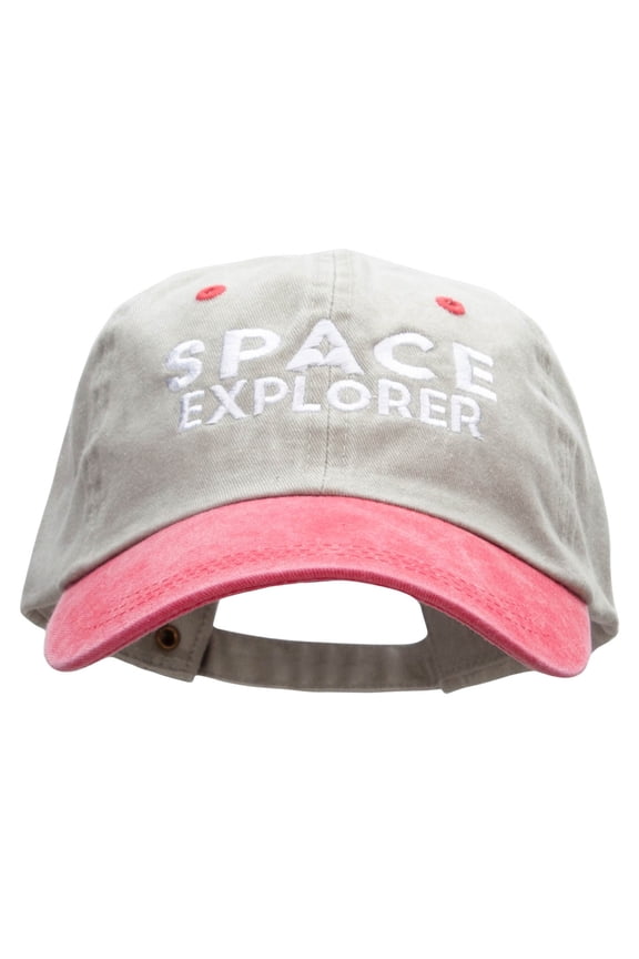 Space Explorer Embroidered Pigment Dyed Wash Caps - Beige Red OSFM